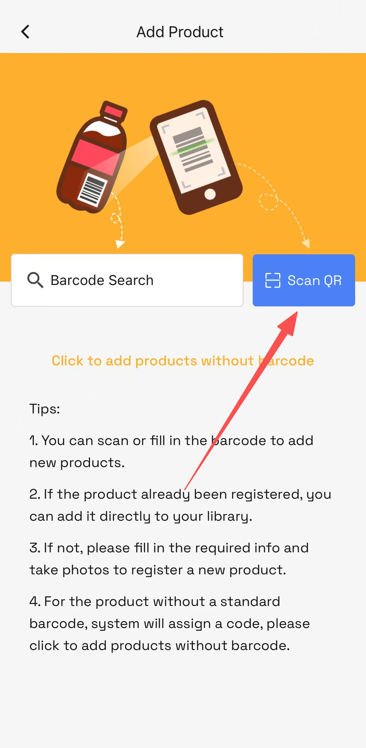 Barcode scan screen